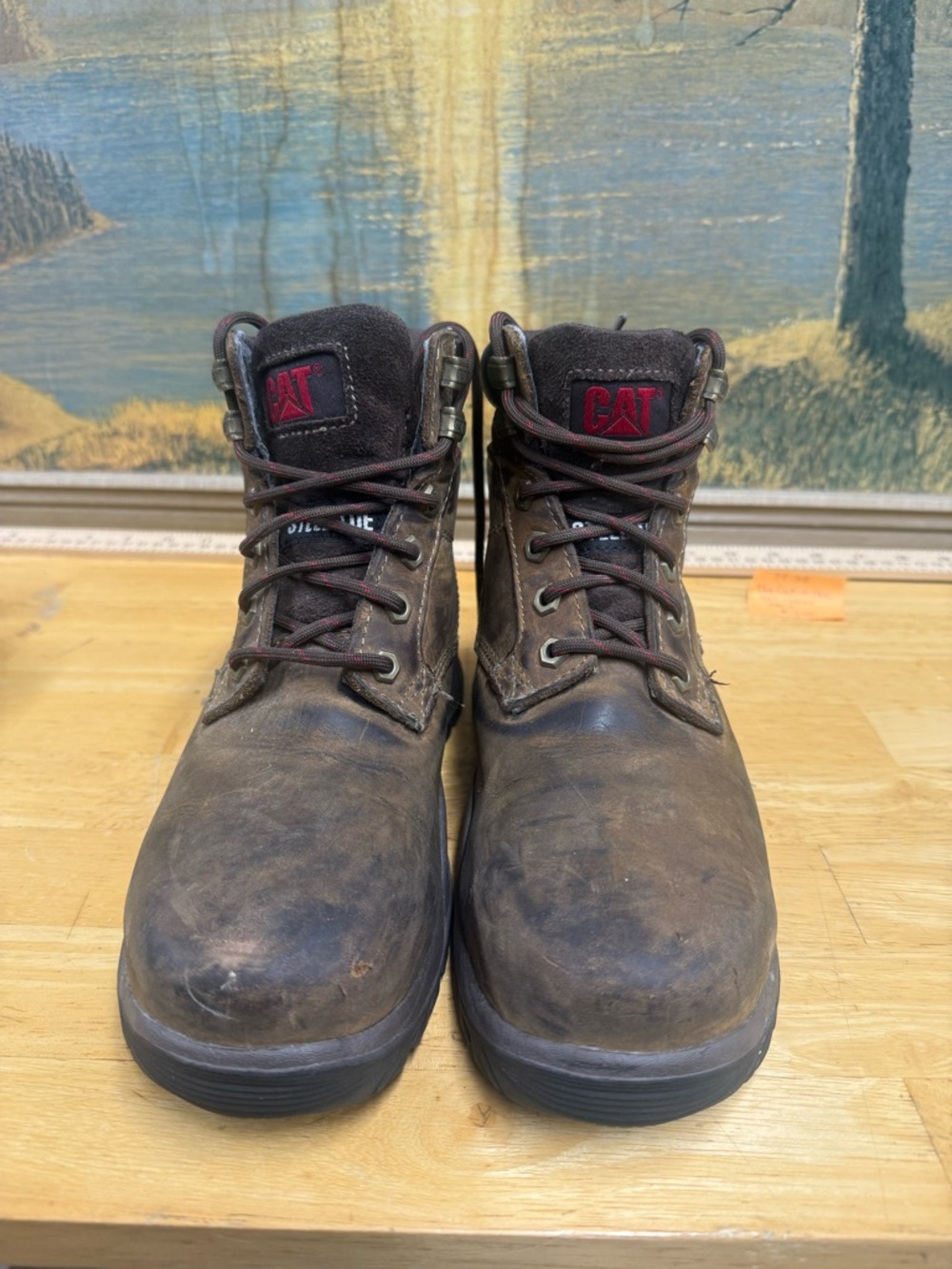 Caterpillar P90443 women's Brown Leather steel toe waterproof Boots size 6.5